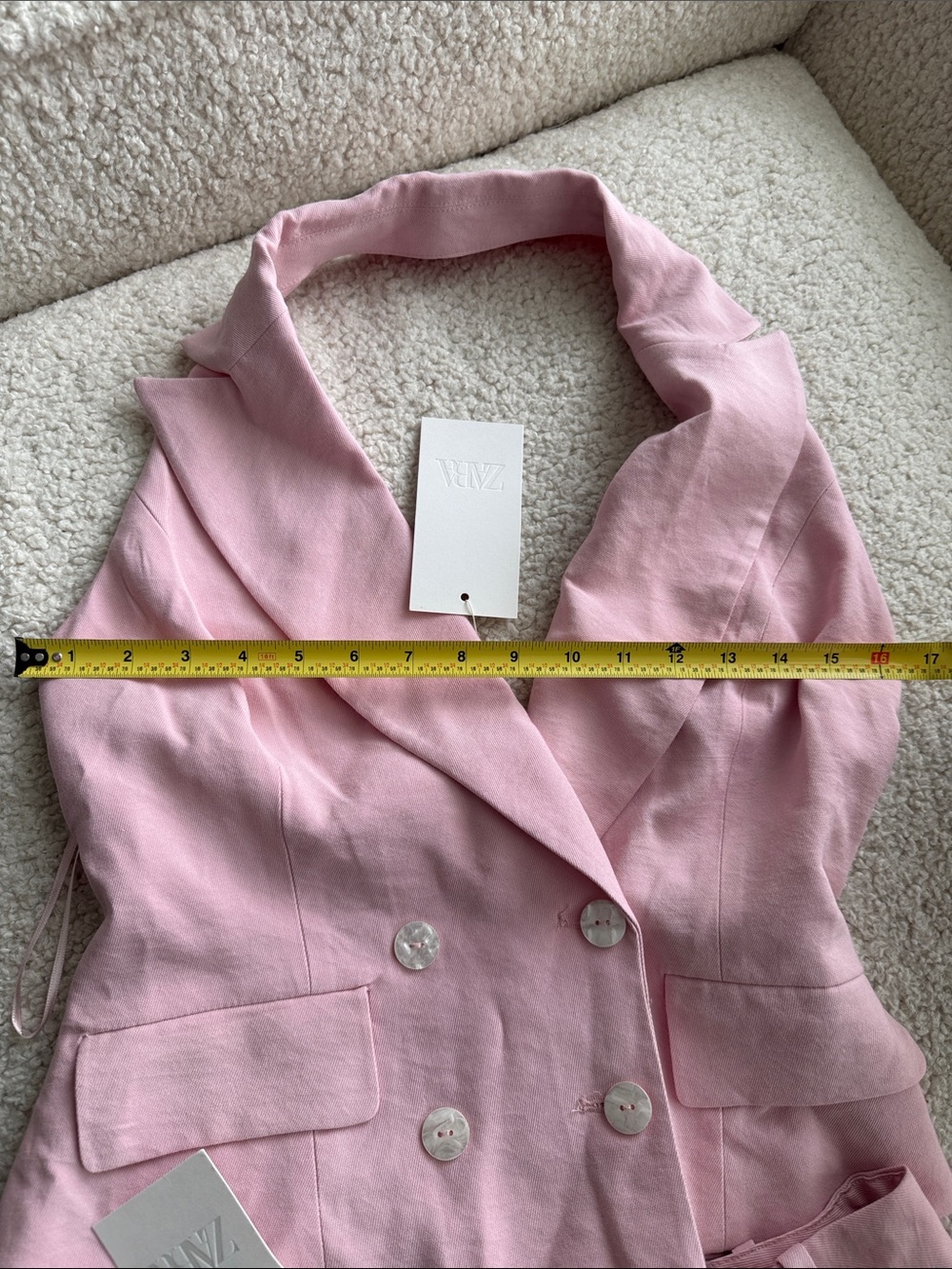 Zara Double-Breasted Sleeveless Pink Top and Pants Wide Legs Size 4 - Picture 12 of 16